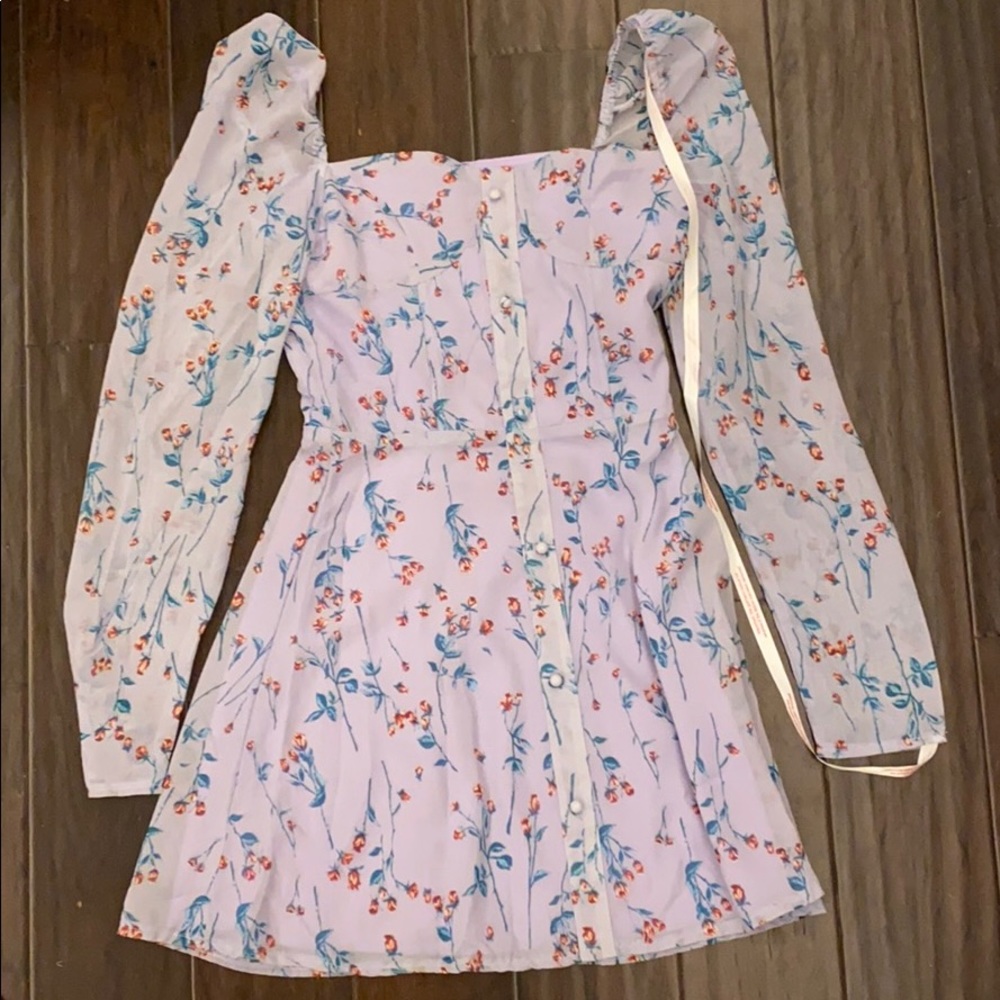 Lilac Floral Button Front Mini Dress